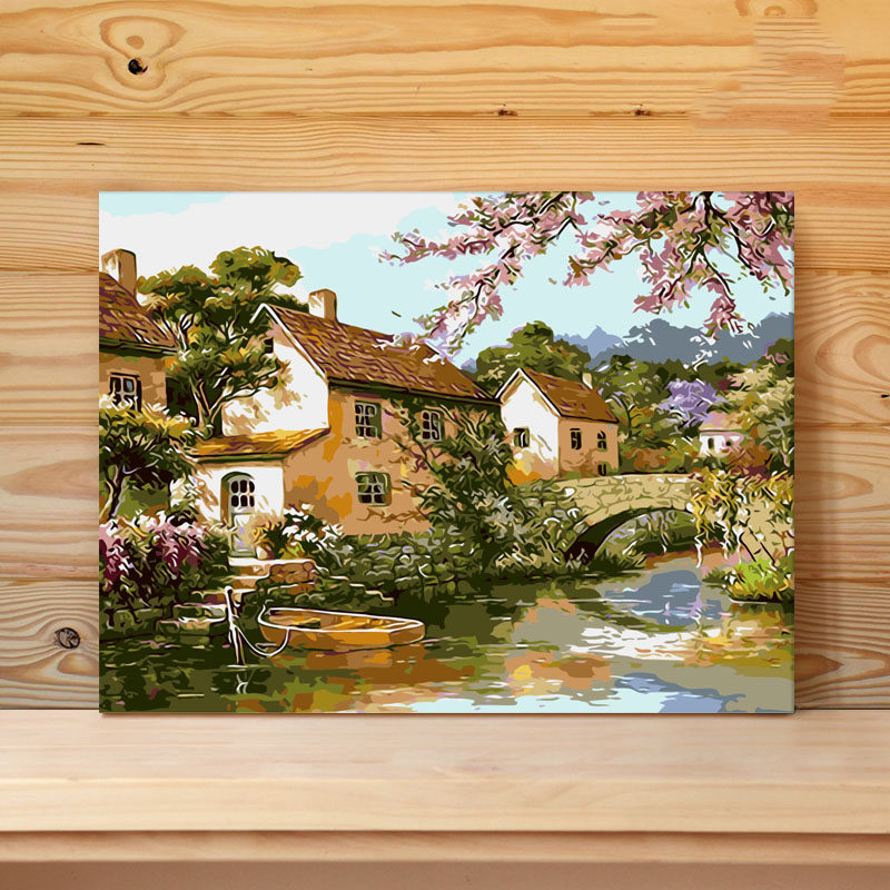 diy数字油画填色画风景手工手绘油彩画涂色数码欧式装饰 世外桃源
