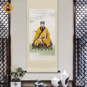 工笔神仙人物画黄大仙赤松仙子画像书房玄关中式画轴卷轴画框挂画