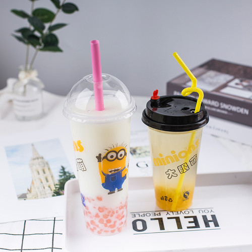 一次性塑料杯奶茶杯90口700豆浆杯400ML500果汁饮料杯子带盖定制