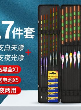日夜套装纳米咬钩变色变色龙漆鱼漂盒双层台钓鱼漂超轻全套一整套