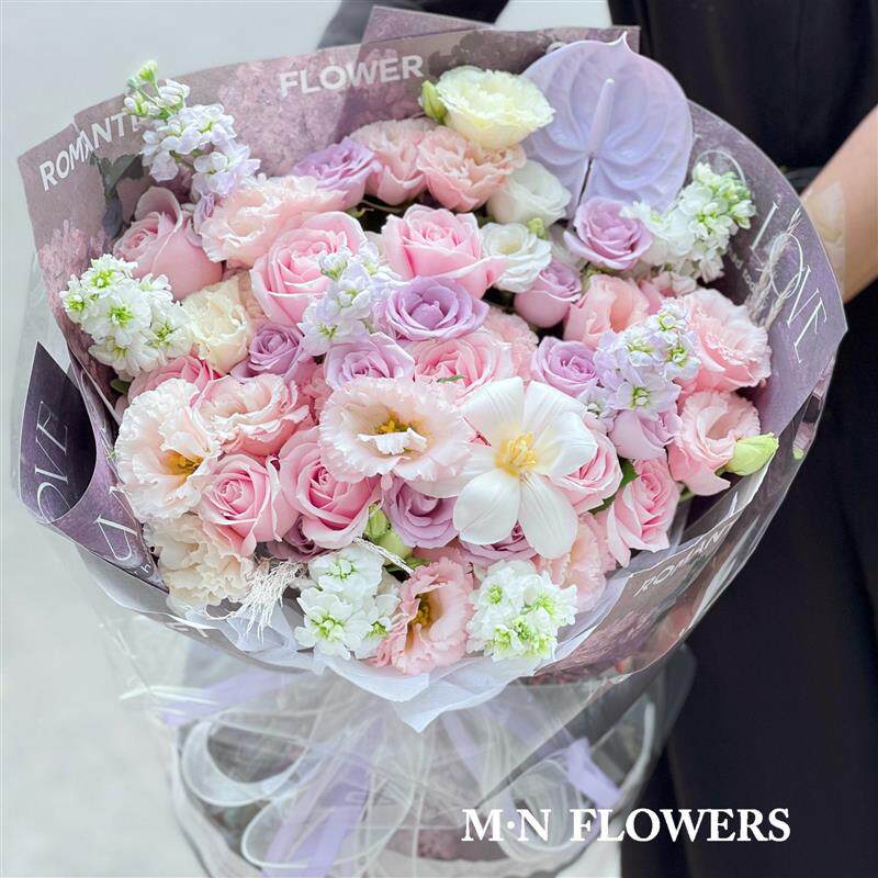 北京花艺园鲜花速递绣球桔梗玫瑰雏菊混搭韩式花束情人节四环包邮