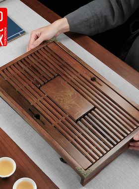 融诚小兰香茶盘实木抽屉式储水茶盘大号柯木茶盘茶海茶托茶具茶盘