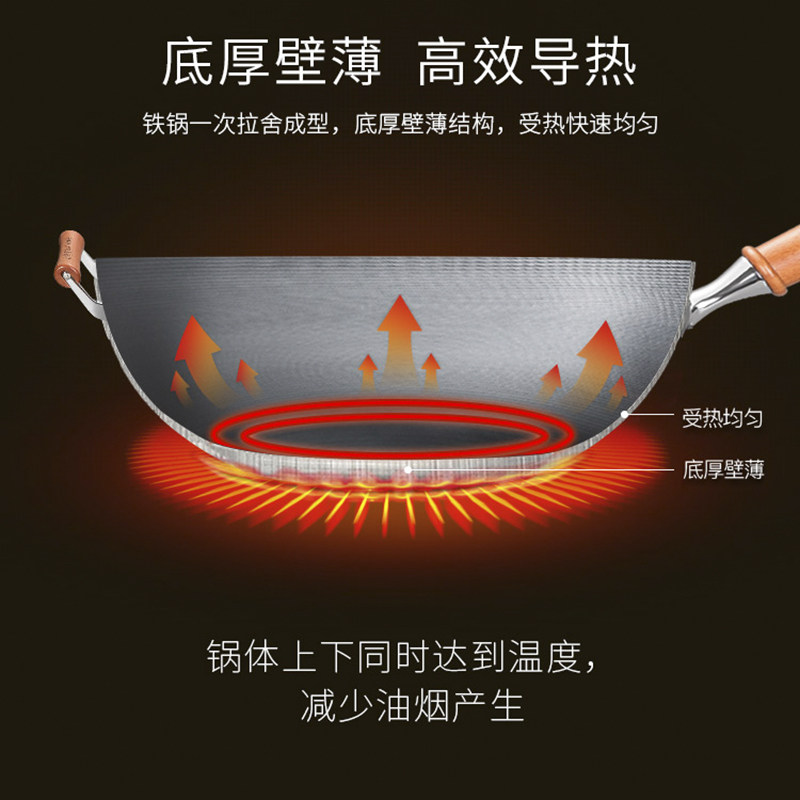 铁狮匠炒锅铁锅富硒纯铸铁家用炒菜无涂层不锈物理不粘燃气灶适用