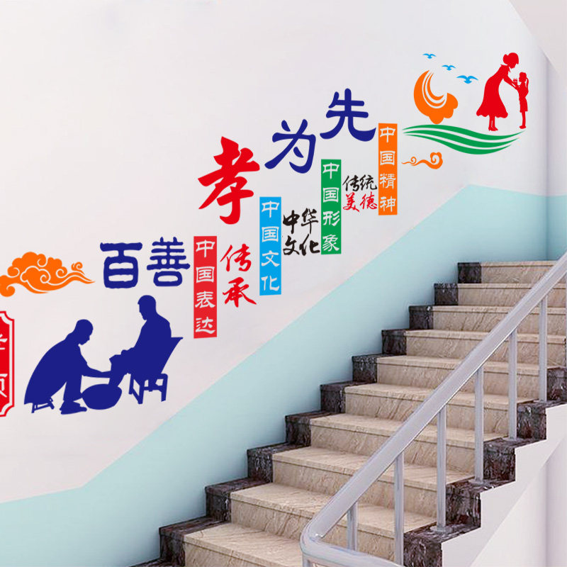 百善孝为先墙贴养老院墙面楼梯装饰敬老院社区街道文化墙宣传贴纸