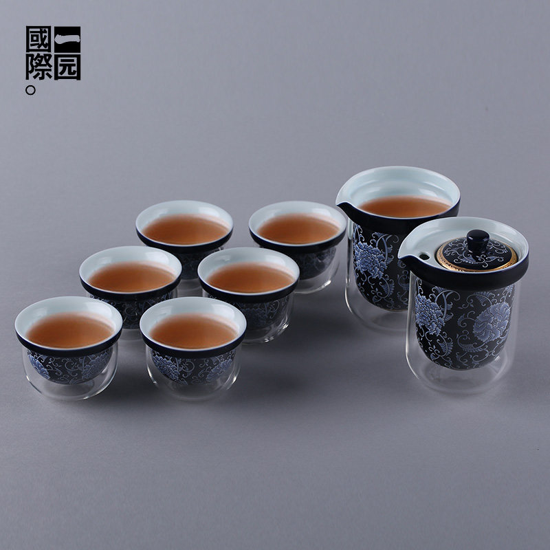 一园功夫茶具套装加厚耐热家用创意玻璃茶杯陶瓷泡茶杯子高档礼盒