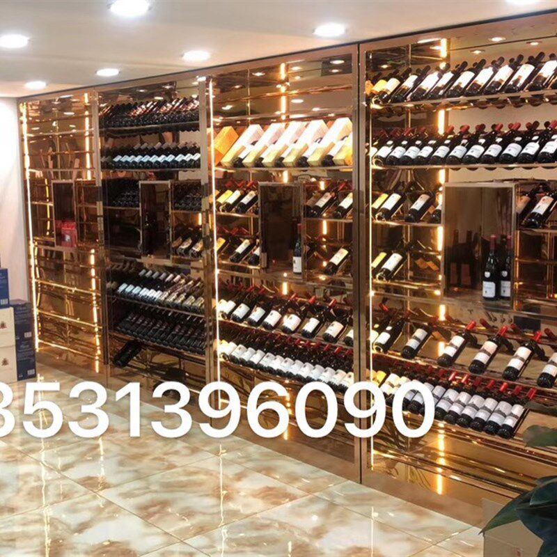 厂家定制家用 酒庄 酒吧 陈列拉丝玫瑰金香槟金黑钛不锈钢酒柜