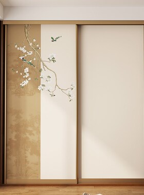 中式复古玉兰花装饰衣柜移门贴纸柜子门改造民宿翻新自粘加厚贴画