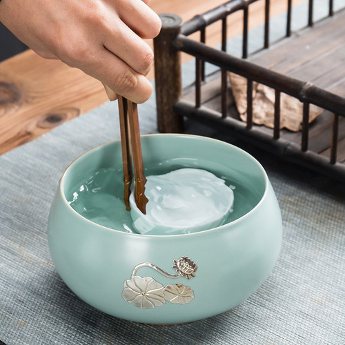 汝窑茶洗小号水洗杯洗水盂陶瓷黑紫砂茶渣桶功夫茶具配件茶道零配