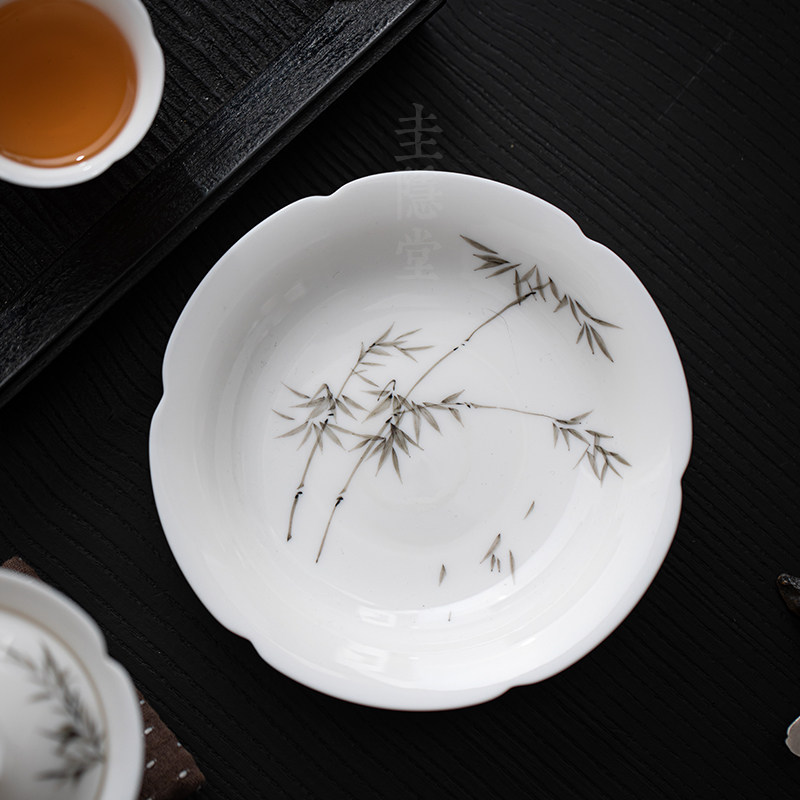 圭隐堂纯手绘墨竹陶瓷壶承家用复古茶壶托盘茶托隔热杯托茶道零配