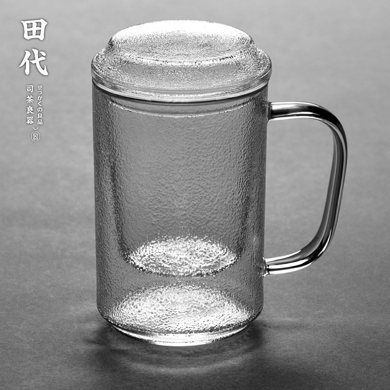 可加热锤纹带把茶杯玻璃过滤三件套泡茶杯子茶水分离办公室喝茶杯