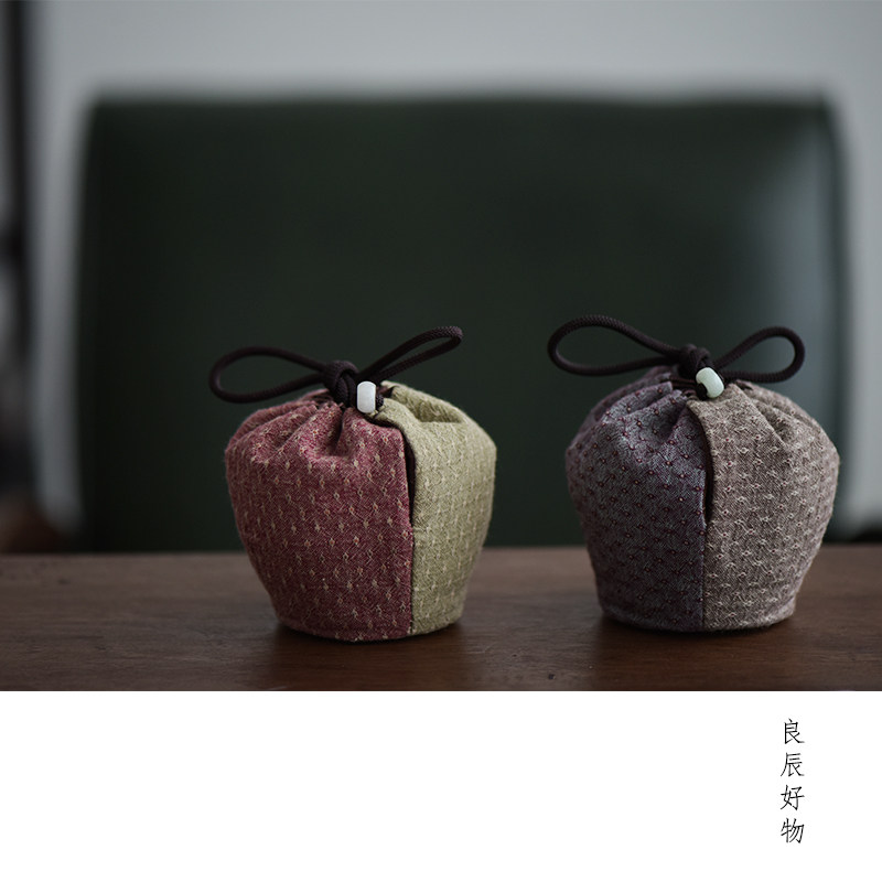 慢蓝 棉麻提点拉绳布袋 手工加厚布袋包便携旅行功夫茶具配件