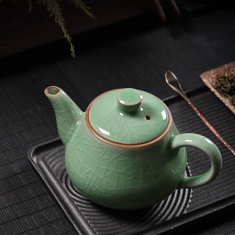 龙泉青瓷茶壶单壶大号哥窑冰裂纹泡茶功夫茶具长嘴带过滤汝窑家用