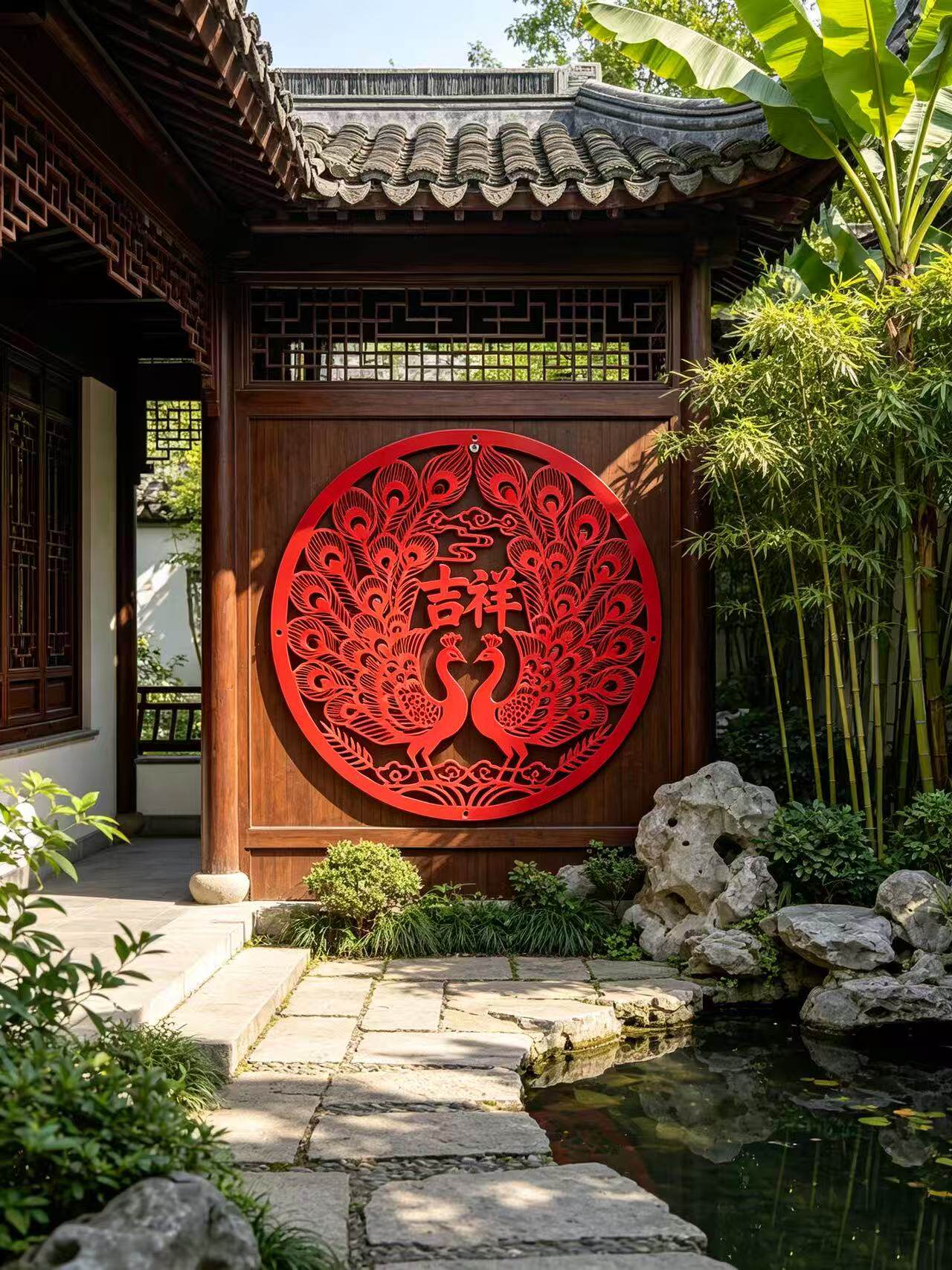 吉祥如意铁艺壁挂挂件墙饰镂空装饰户外防水防锈庭院墙面不掉漆
