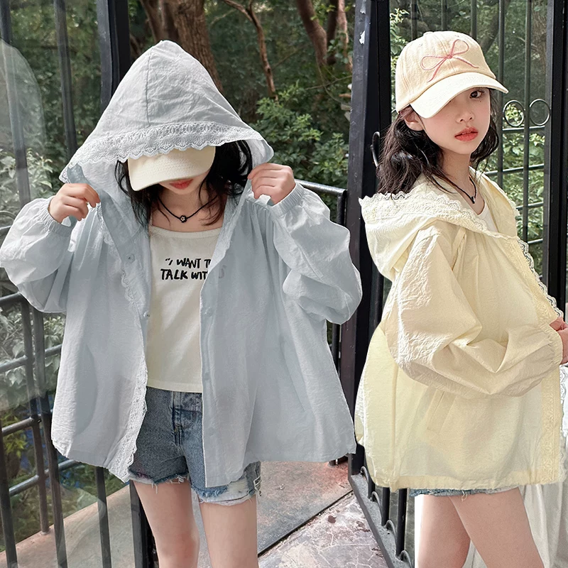 女童防晒衣夏季韩版新款夏装女孩童洋气花边儿童空调衫洋气皮肤衣