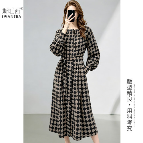 婀娜淑女格子收腰显瘦连衣裙
