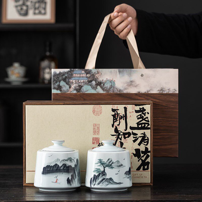 高档茶叶包装盒空礼品盒手绘陶瓷茶叶罐礼盒白茶龙井毛尖绿茶定制