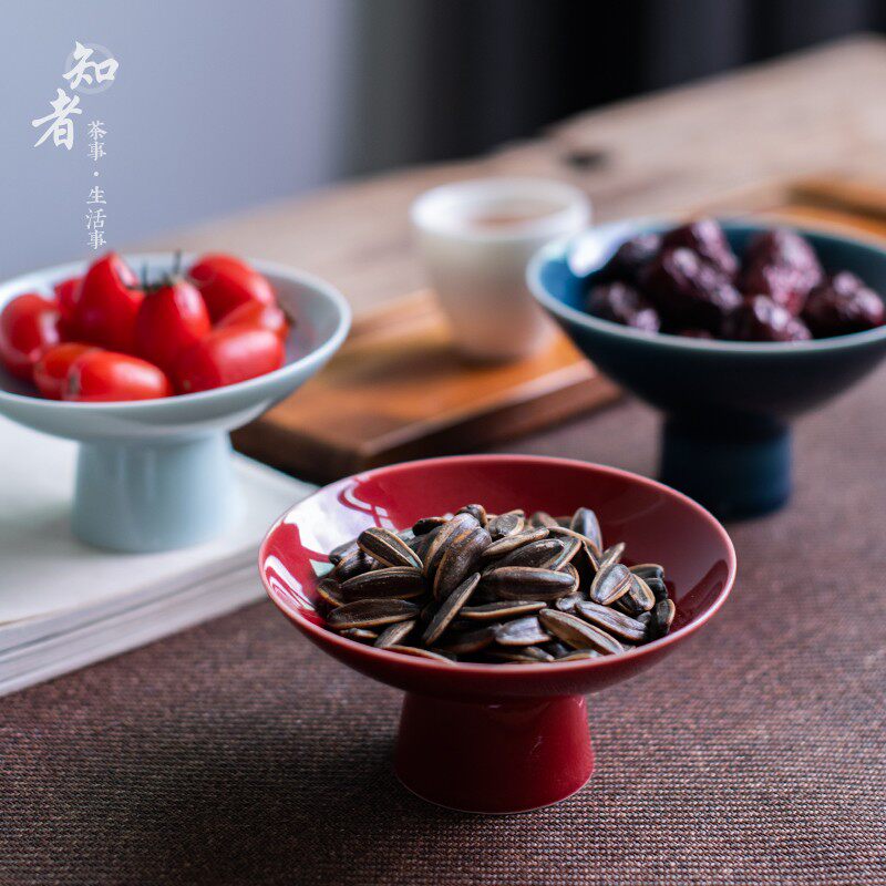 陶瓷果盘 中式高足茶点盘 高脚供盘点心下午茶零食托盘青瓷糕点盘