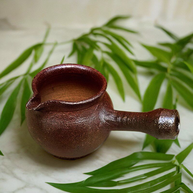 云南土陶罐粗陶公道杯茶海侧把全手工老岩泥松木烧自然落釉煮茶器
