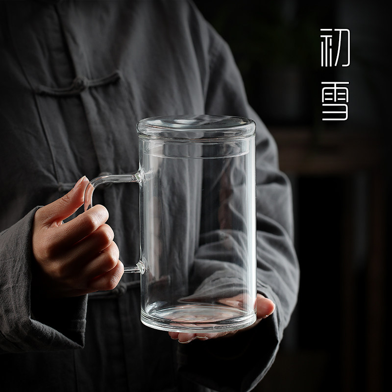 超大玻璃杯大容量泡茶水杯1000ml杯子男士办公室带盖把手大号茶杯