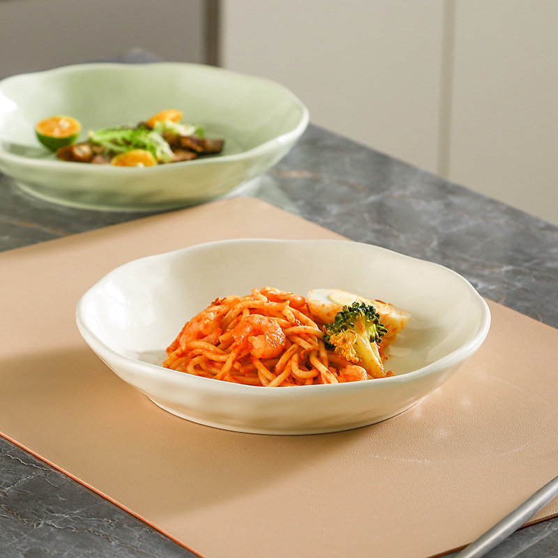 奶油风盘子菜盘家用深盘菜碟陶瓷家用饭碗餐具面碗汤碗餐盘套装