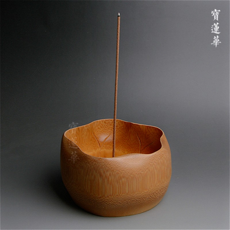 手工雕刻荷叶竹香插座 竹雕线香插 线香盒香座插中式香道用品摆件