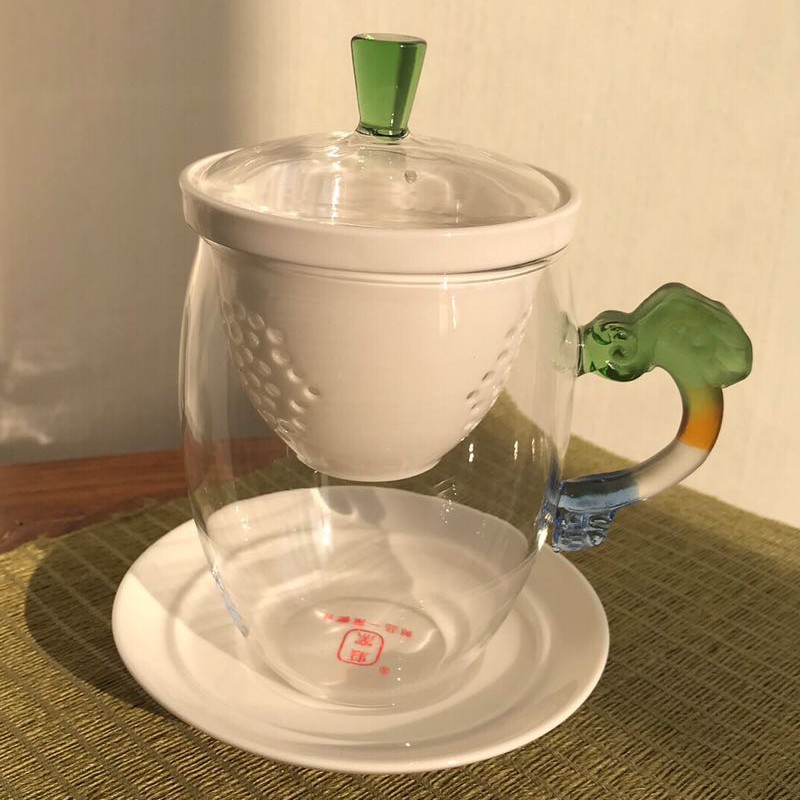 夏季女款玻璃茶杯建窑多彩琉璃把玻璃杯茶具陶瓷过滤茶杯办公杯