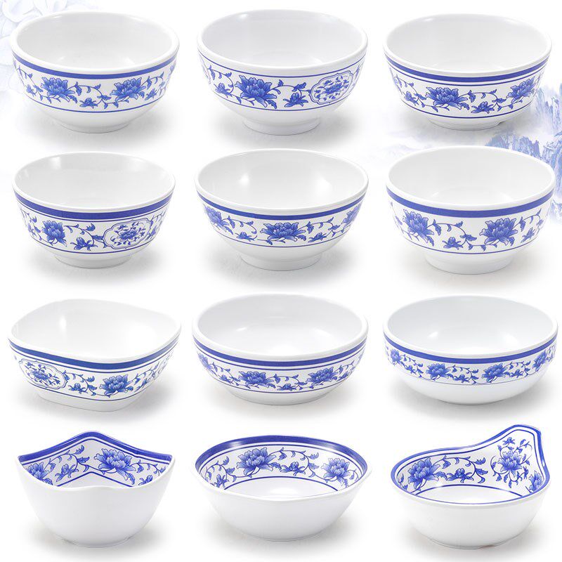 密胺餐具仿瓷创意小碗商用餐厅青花瓷塑料小汤碗粥碗快餐店米饭碗