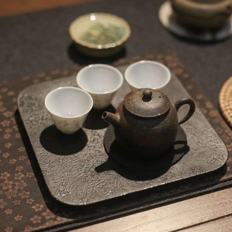 大漆正方形干泡盘 锦花纹 黑红两款茶承壶承干泡茶台功夫茶具配件