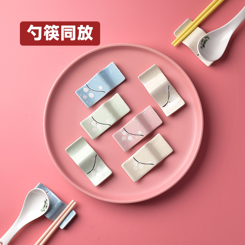 新款高级筷子架陶瓷筷子托家用餐桌筷枕酒店摆台筷子汤匙托勺支架