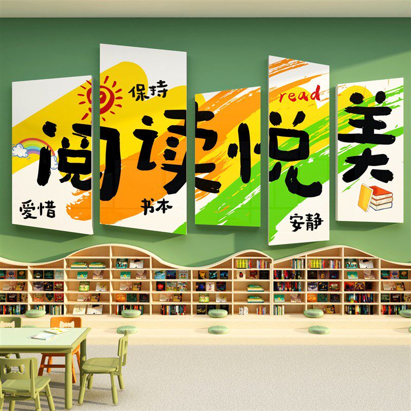 图书角布置装饰阅读文化墙面贴纸幼儿园儿童读区角绘本馆教室背景