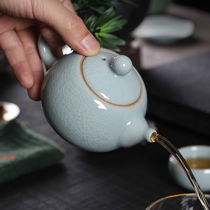 龙泉青瓷茶壶单壶哥窑冰裂陶瓷手工功夫茶具汝窑小西施壶泡茶家用