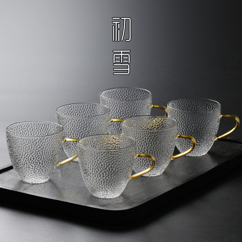功夫茶小茶杯带把6只装家用待客茶具杯子套装喝茶水杯玻璃杯150ml