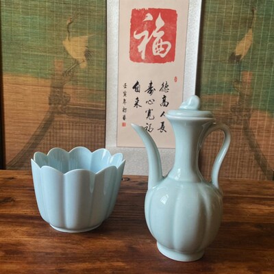 宋代影青执壶陶瓷茶洗点茶工具温茶盏手执壶汤瓶茶酒壶宋代斗茶壶
