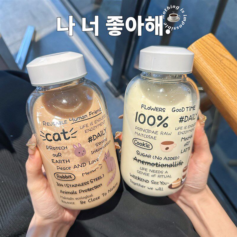 100%动物英文字母耐热泡花茶玻璃杯女学生大容量咖啡牛奶水杯子