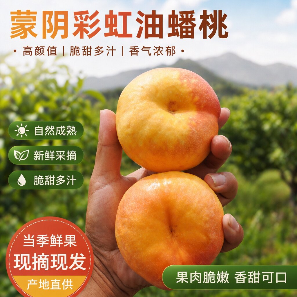 蒙阴彩虹油蟠桃现摘脆甜多汁
