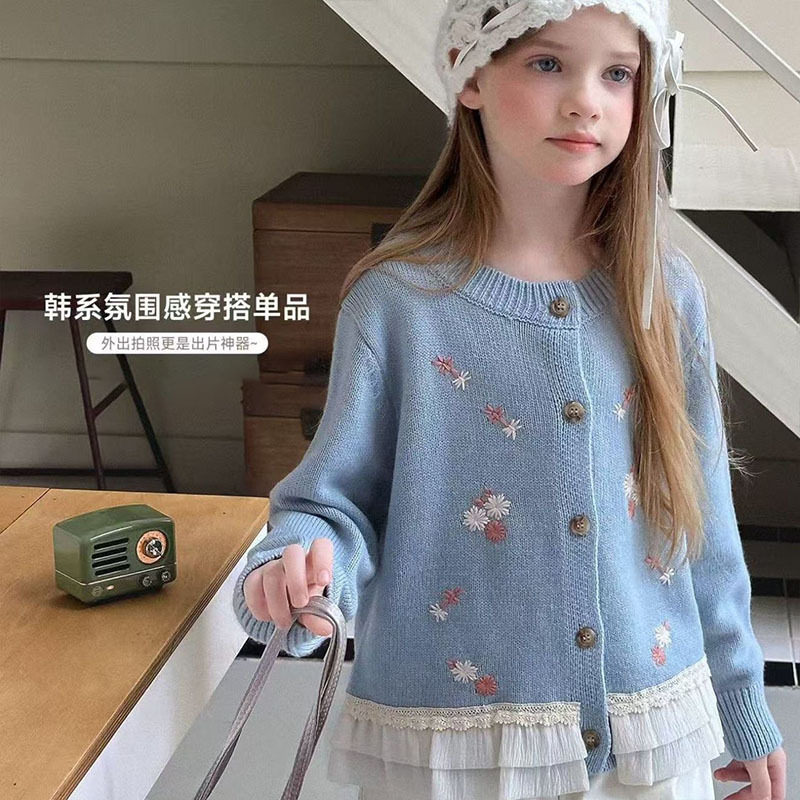 童装女童针织开衫2026秋季新款温柔软糯花朵外套上衣外穿