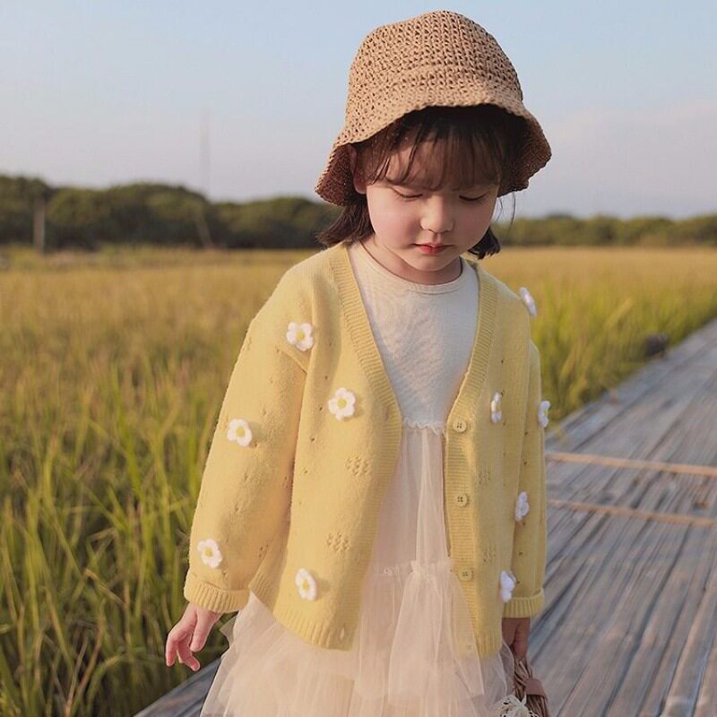 春秋女童中小童宝宝花朵毛衣开衫儿童针织衫洋气童装春款外套
