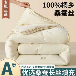 水晶家纺桐乡蚕丝棉被100%桑丝子母被二合一拉链款春秋棉被芯冬被