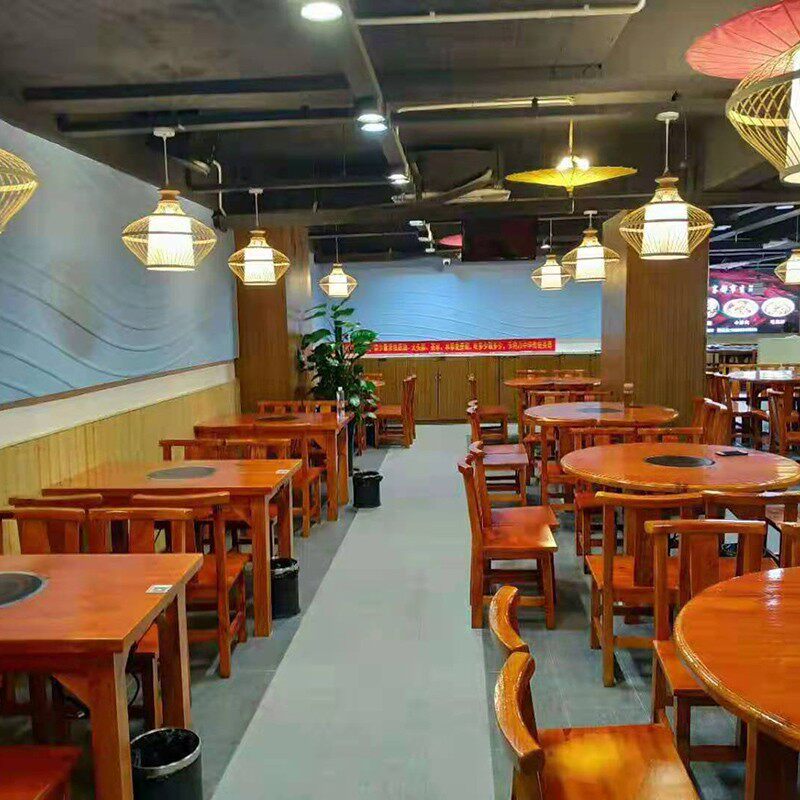 全松木圆桌餐厅农家乐大排档农庄火锅店配套实木仿古饭店桌椅加厚