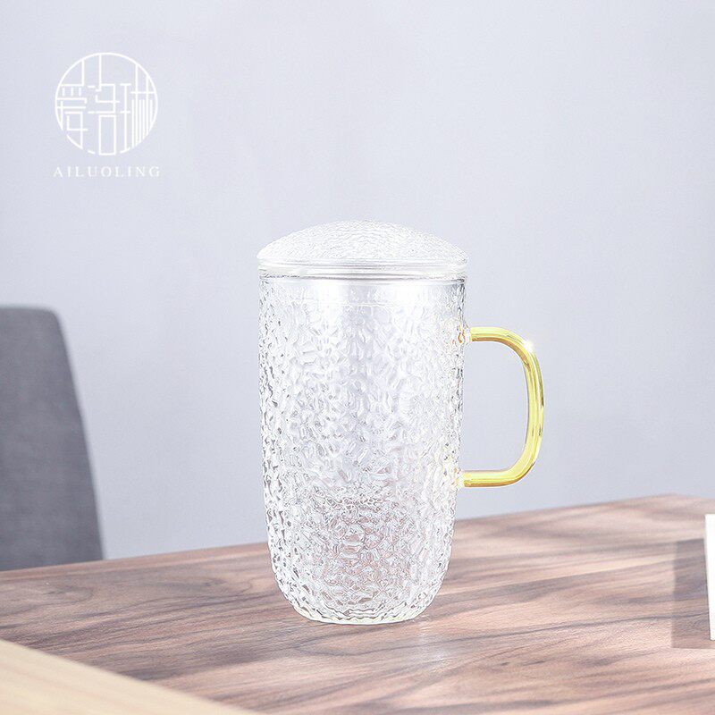 爱洛琳 耐热锤纹玻璃泡茶杯 带过滤茶水分离三件套杯花茶杯水杯子