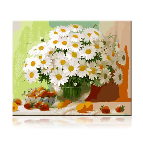 小雏菊diy手绘数字油画餐厅大幅花卉油彩手工画装饰画静物花瓶