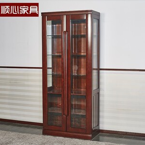 顺心家具紫檀色实木酒柜靠墙橡木中式实木客厅酒柜展示柜家用