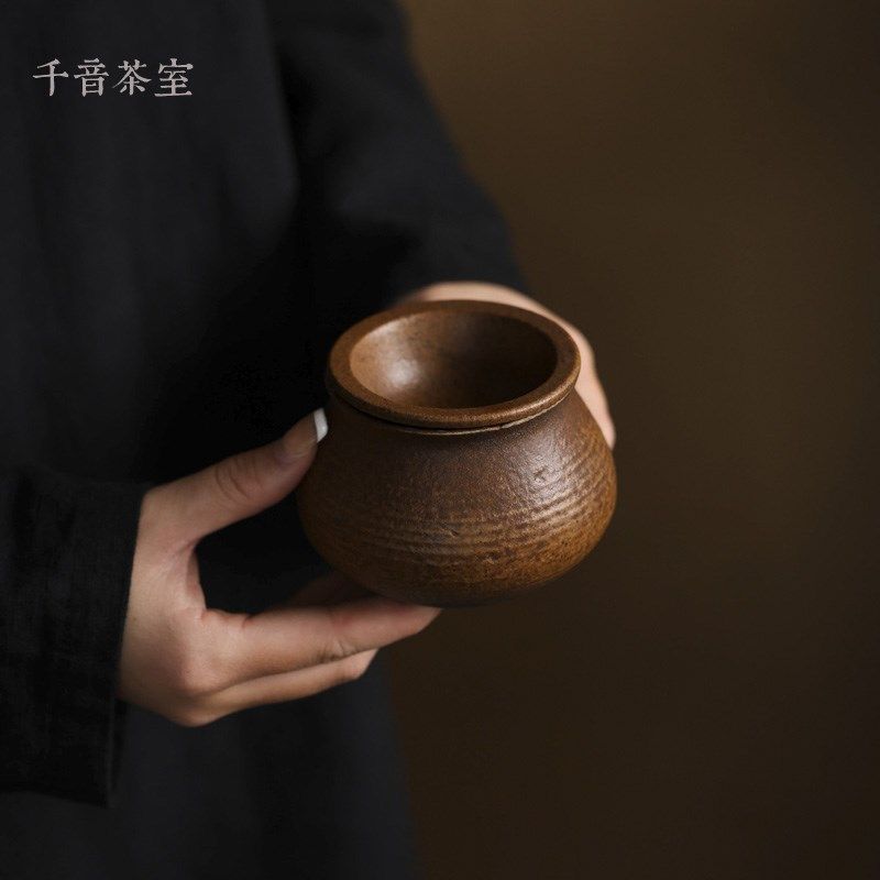 【灰念酱釉-手拉纹建水】茶渣斗养壶水盂茶具茶洗干泡茶具配件