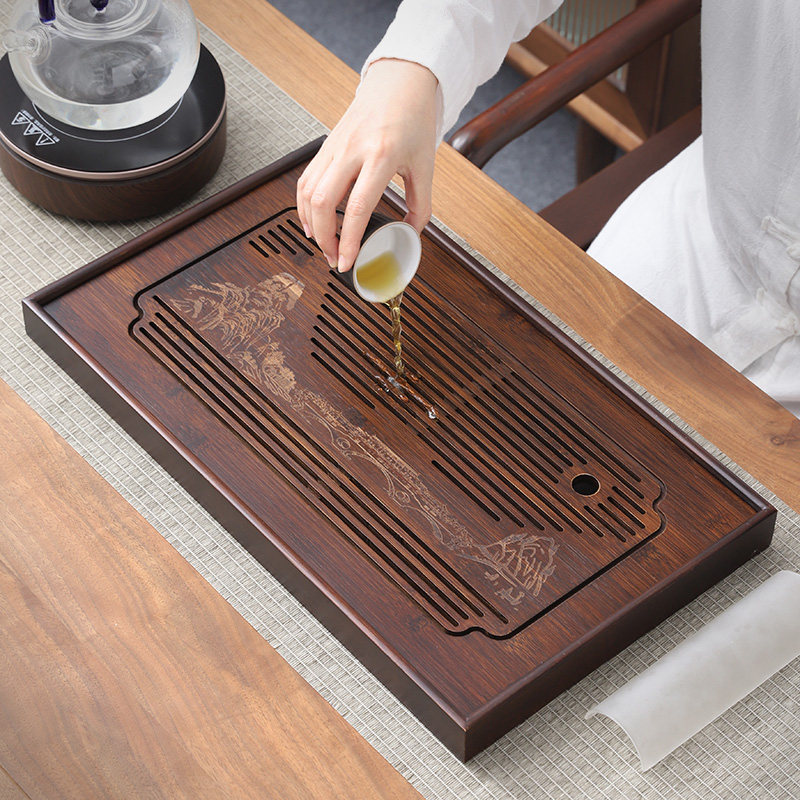 小型家用茶盘储排沥水千里江山功夫茶具托盘防霉茶海办公室干泡盘