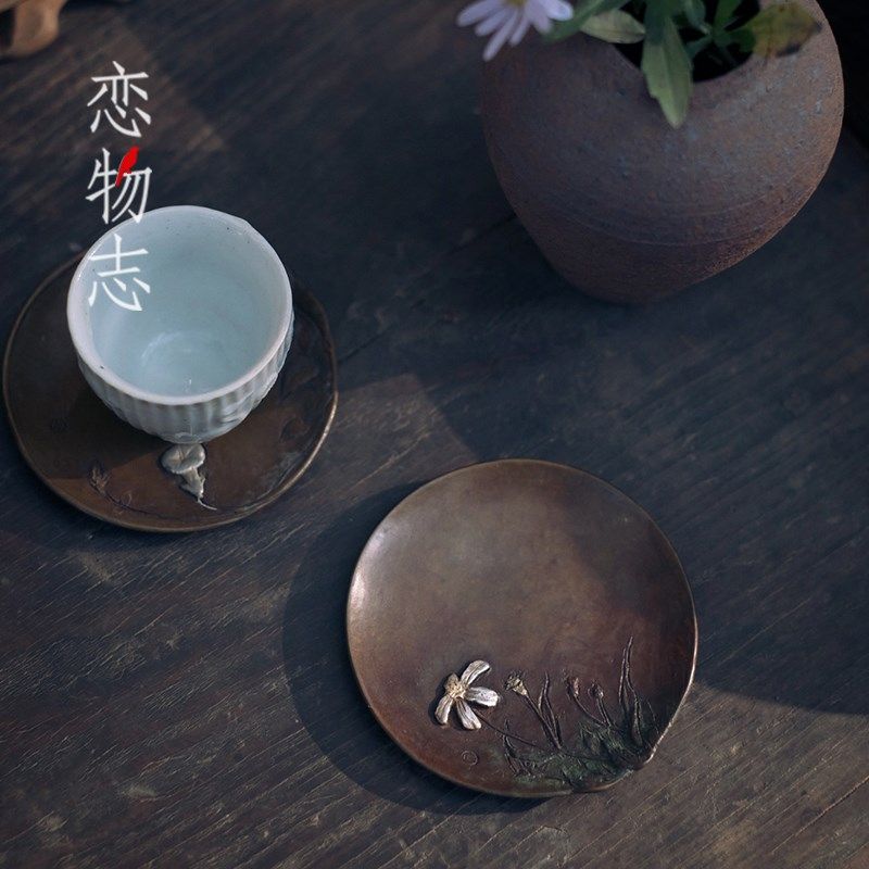 纯手工紫铜茶杯垫茶杯隔热垫套装茶盏杯托功夫茶具茶道配件 品茗