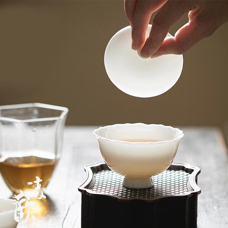 清欢丨冰种玉瓷冰清二才盖碗 纯手工高档泡茶杯 功夫茶具泡茶茶碗