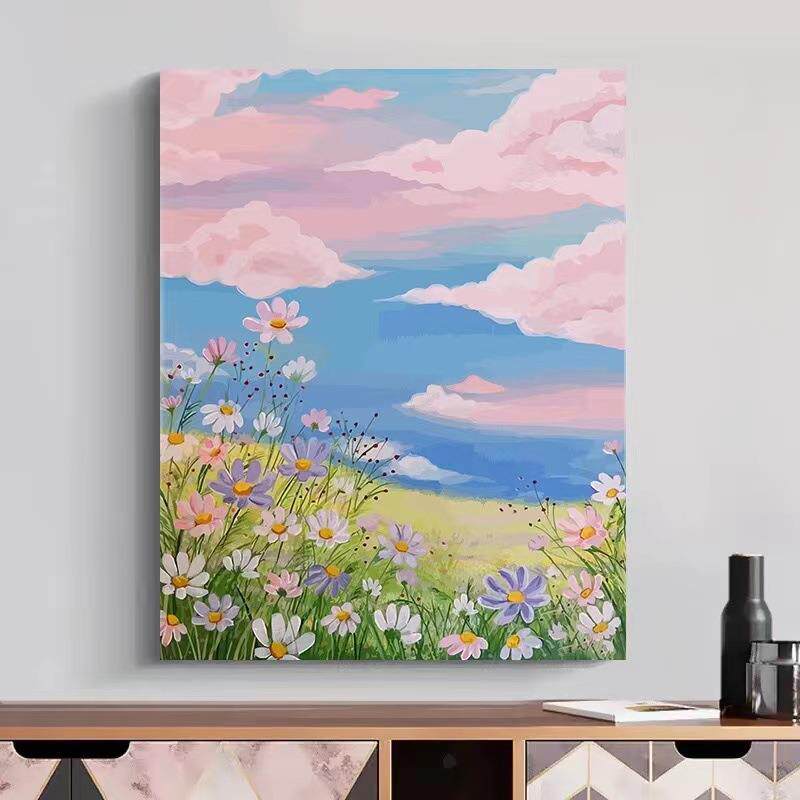 数字油画填色套装简单风景花卉丙烯手绘绵布画布装饰挂画