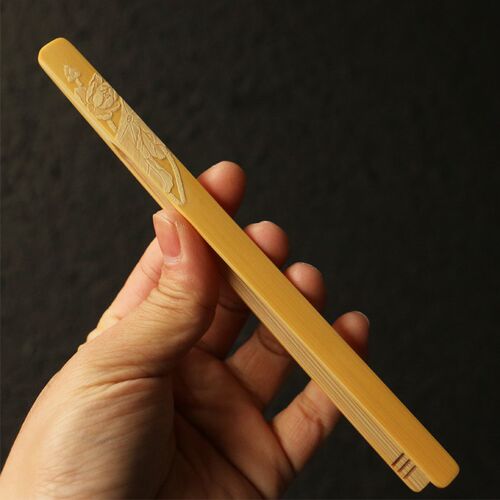 精工老玉竹留青雕刻茶夹镜面7000目打磨茶道茶具莲蓬竹雕