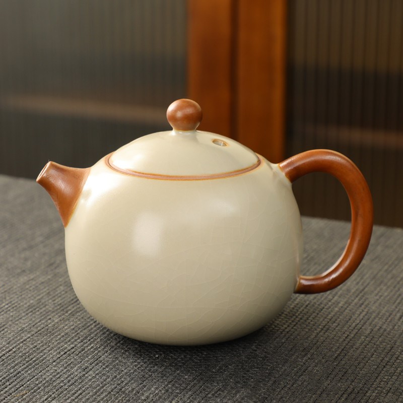 米黄汝窑茶壶开片汝瓷单壶陶瓷泡茶壶家用冰裂壶高档小西施壶茶具