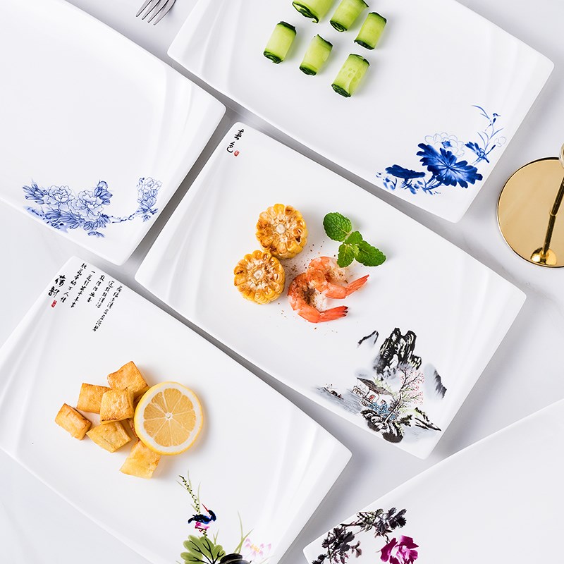 特色酒店餐具创意陶瓷盘子个性餐厅西餐冷菜盘饭店家用长方形菜盘